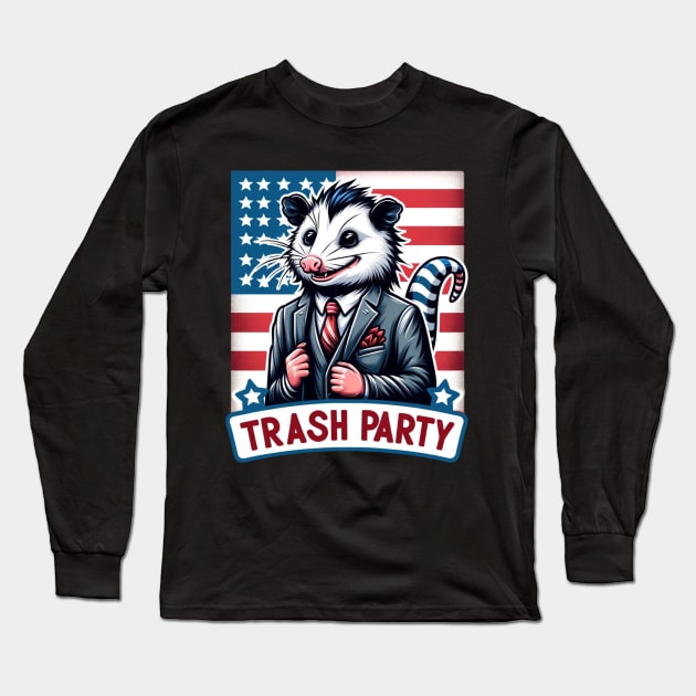 Opossum Meme, Trash Party, Possum Politics USA Flag Long Sleeve T-Shirt by ThatVibe